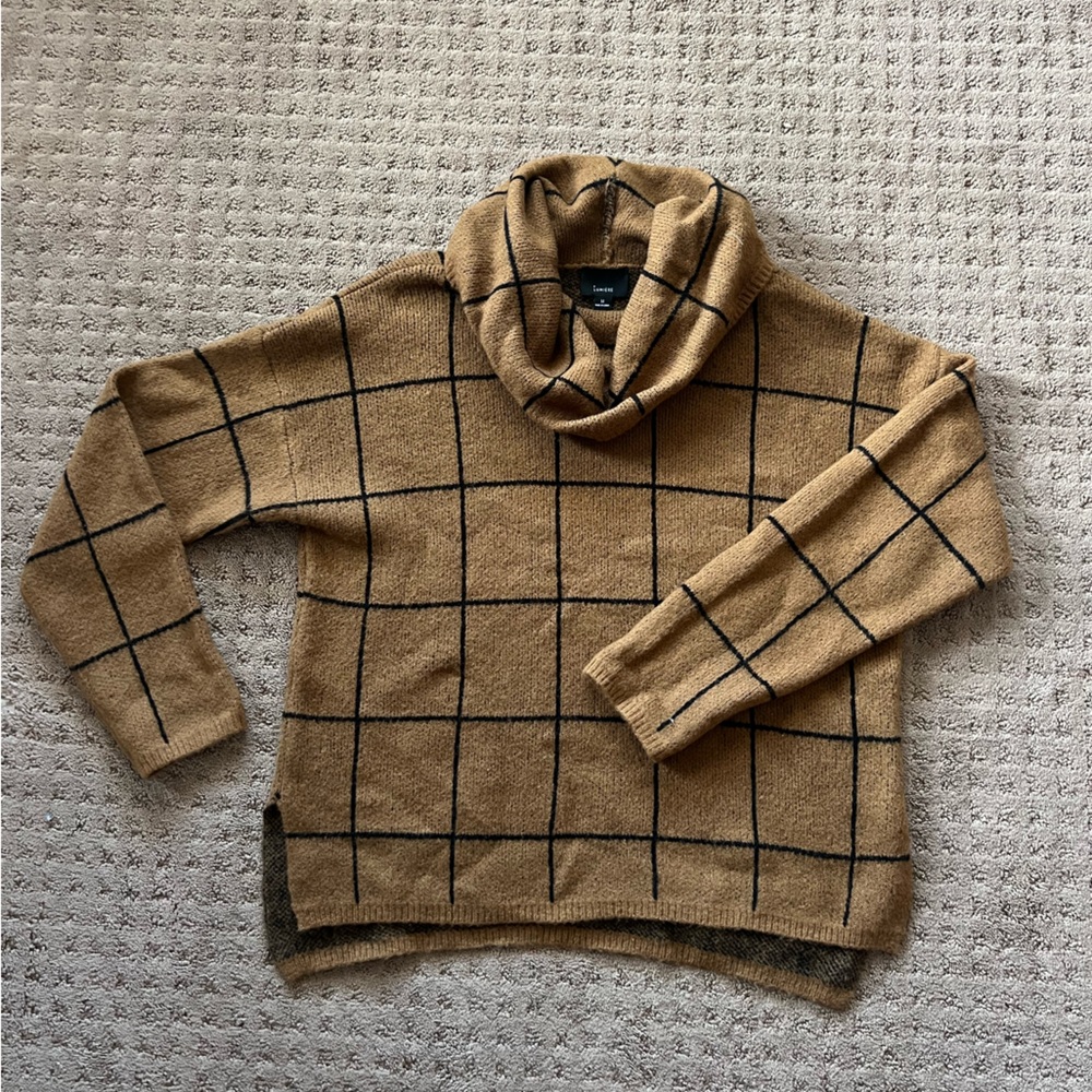Lumiére Women’s Plaid Tan Sweater, size Medium